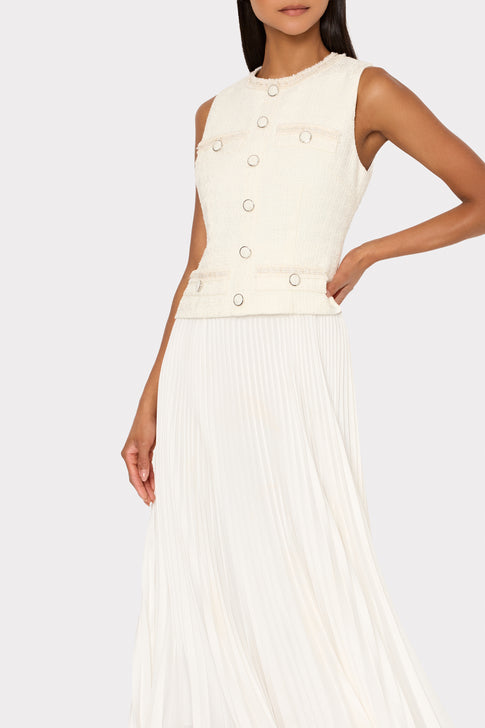 Boucle Mixed Media Midi Dress Ecru Image 3 of 5