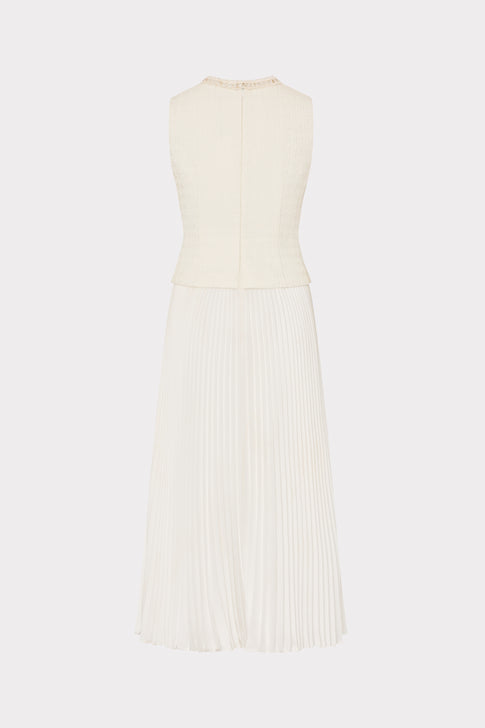 Boucle Mixed Media Midi Dress Ecru Image 5 of 5