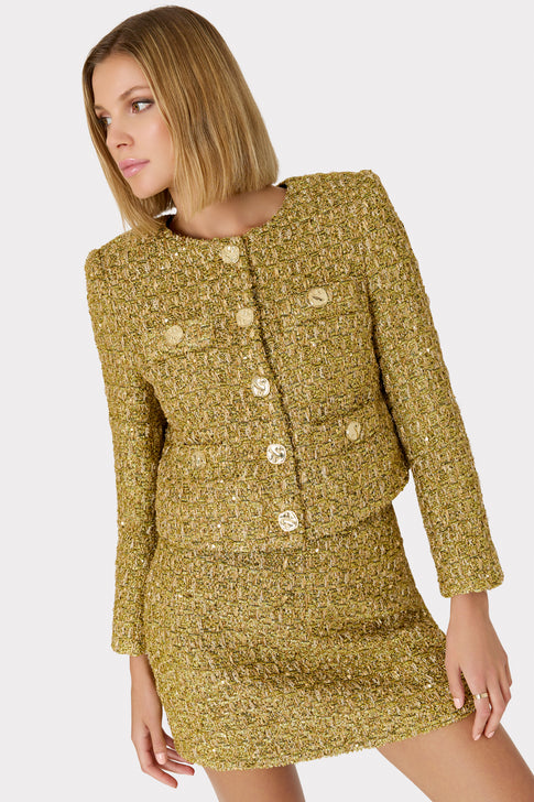 Gold & Multicolor Tweed Dress Suit Set