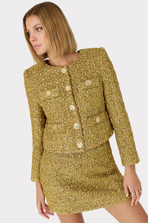 Metallic Tweed Modern Mini Skirt Gold Image 3 of 4