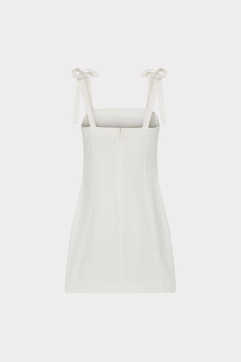 White Cotton Ceri Mini Dress with Tie Straps - Back View | MILLY