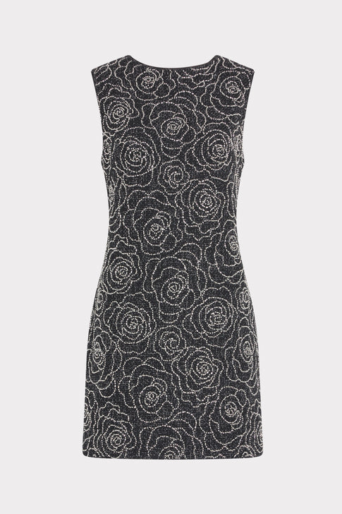 Black Silver Beaded Mini Dress - Front Flat View | MILLY