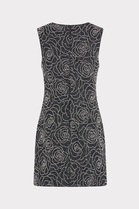 Luxury Black Silver Beaded Mini Dress - Back Flat View | MILLY