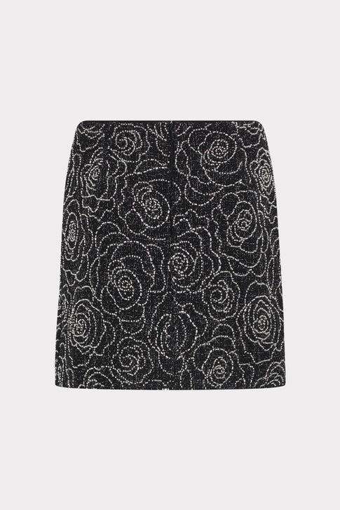 Black Silver Beaded Mini Skirt - Back Flat Lay, Luxury Floral Bead Embellishment | MILLY