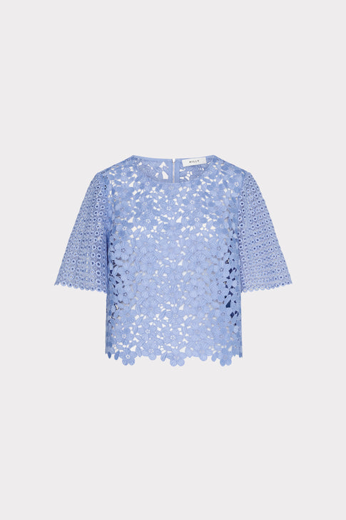 Floral Geo Combo Lace Top Sky Blue Image 1 of 4