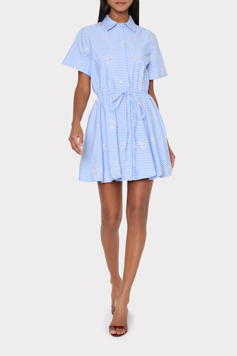 Blue and White Striped Willa Beaded Mini Dress - Full Body Front View | MILLY
