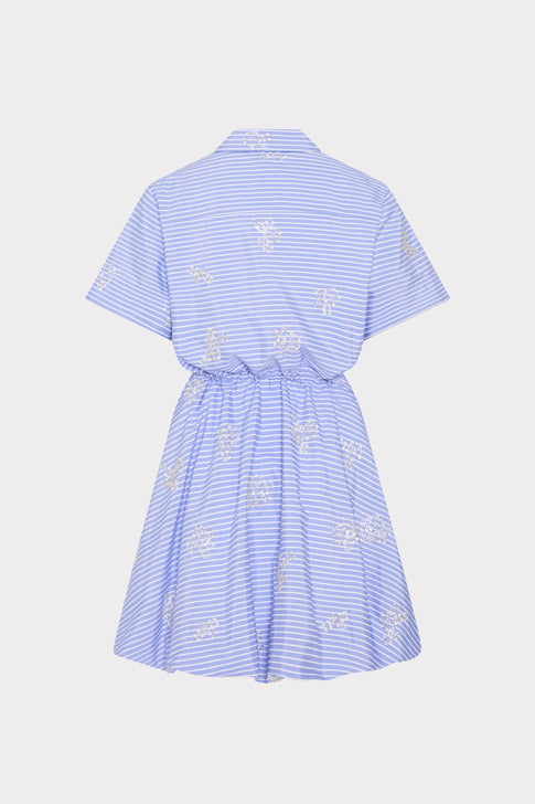 Blue and White Striped Dress with Floral Sequin Embroidery - Back View | MILLY