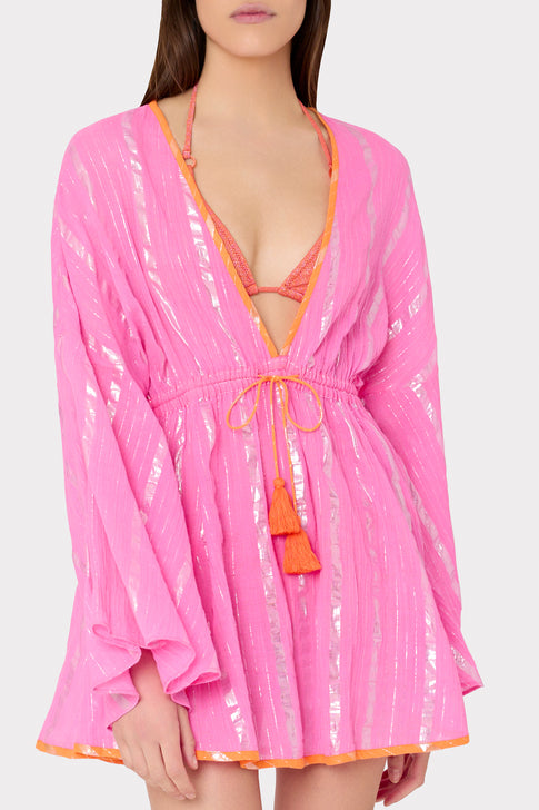 Olympia Lurex Stripe Coverup Dress Pink/Coral Image 2 of 4