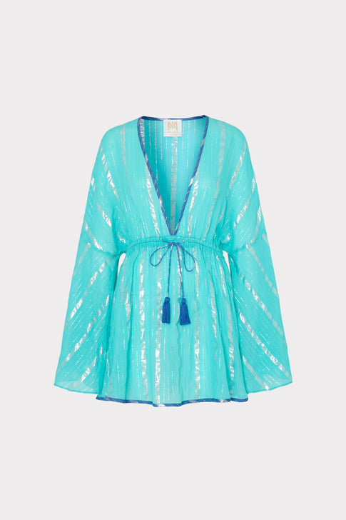 Olympia Lurex Stripe Coverup Dress Turquoise/Blue Image 1 of 4