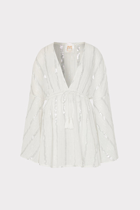 White Lurex Stripe Coverup Dress with Sparkly Vertical Stripes - Flat Lay | MILLY