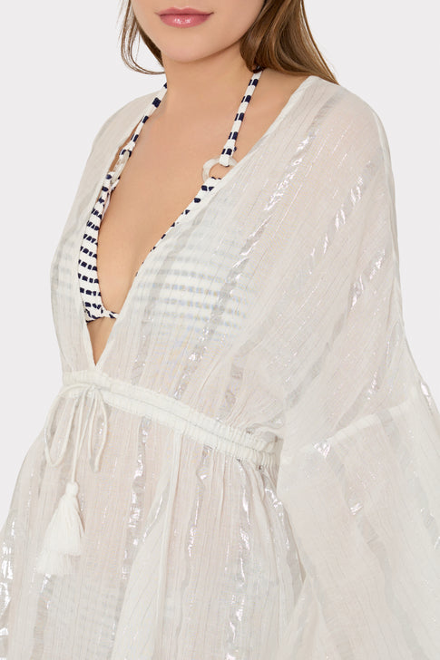 Olympia Lurex Stripe Coverup Dress White Image 3 of 4