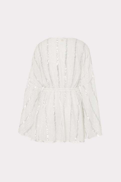 White Lurex Stripe Coverup Dress with Sparkly Vertical Stripes - Back View Flat Lay | MILLY