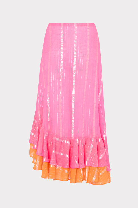 Lurex Stripe Ruffle Wrap Skirt Neon Pink/Orange Image 4 of 4