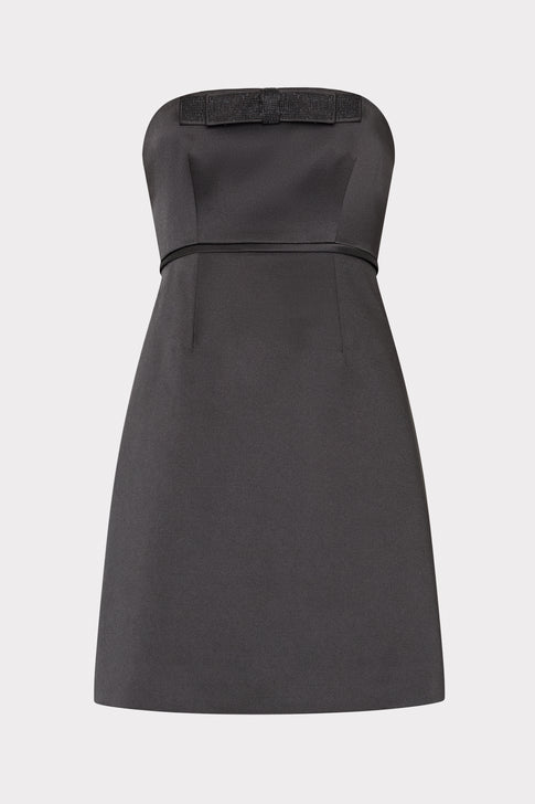 Robin Duchess Satin Bow Mini Dress Black Image 1 of 4