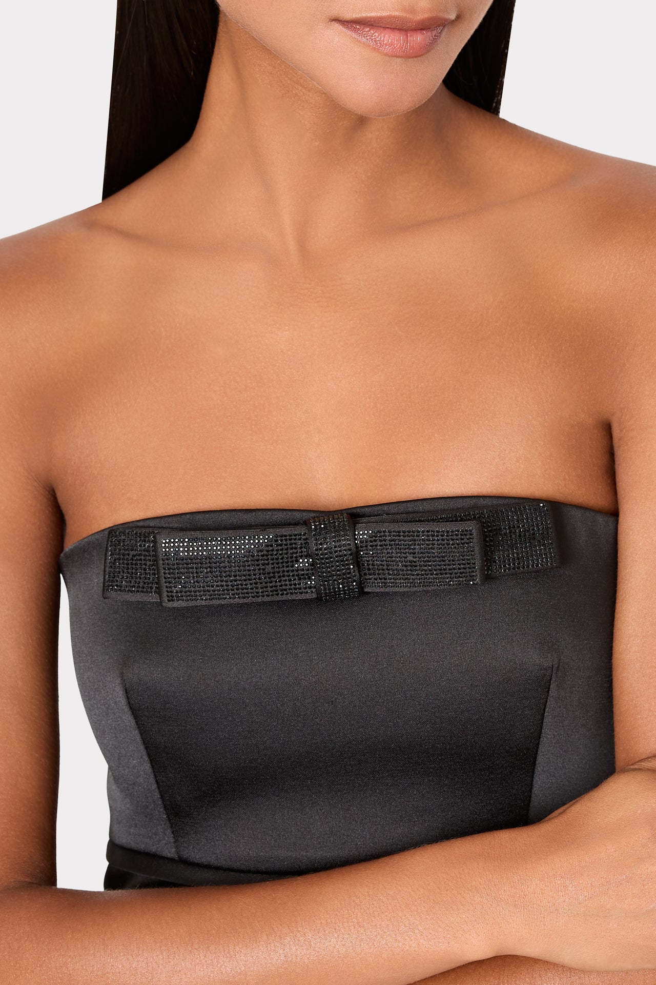 Robin Duchess Satin Bow Mini Dress in Black|MILLY in Black | MILLY Robin Duchess Satin Bow Mini Dress in Black|MILLY in Black | MILLY