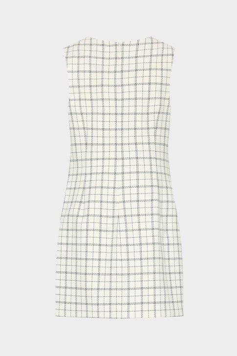 White Black Plaid Sleeveless Mini Dress - Back View | MILLY