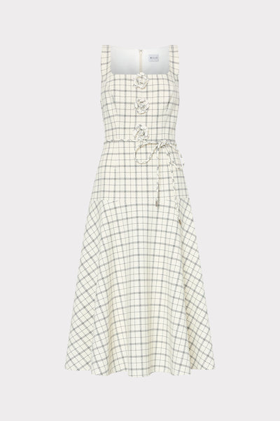 Milly Women's Mira Plaid Tie-Waist Midi-Dress - White Black