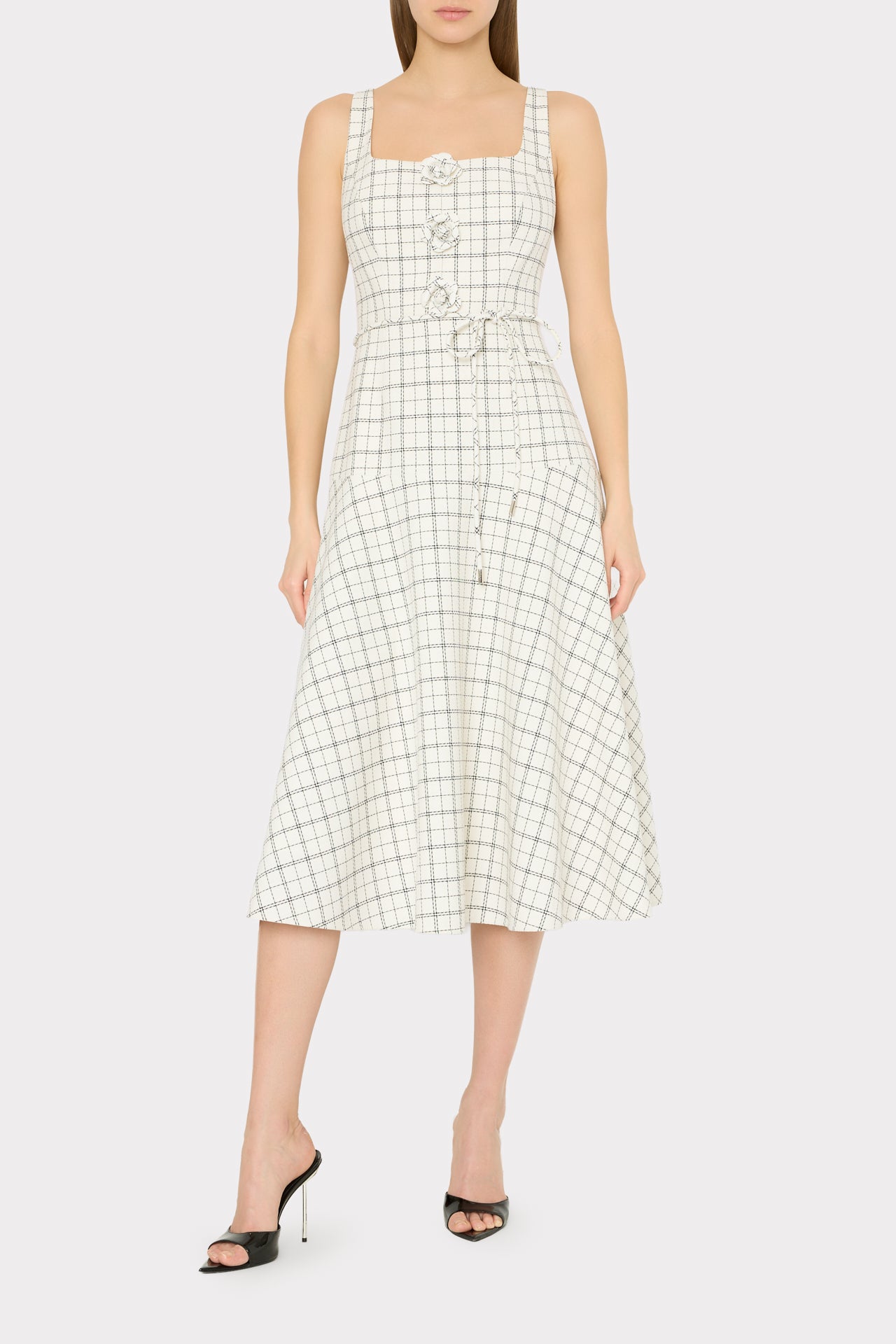 knee length dresses for ladies Olivienne Checkered Knit Tweed Midi Dress – VICI main image 0