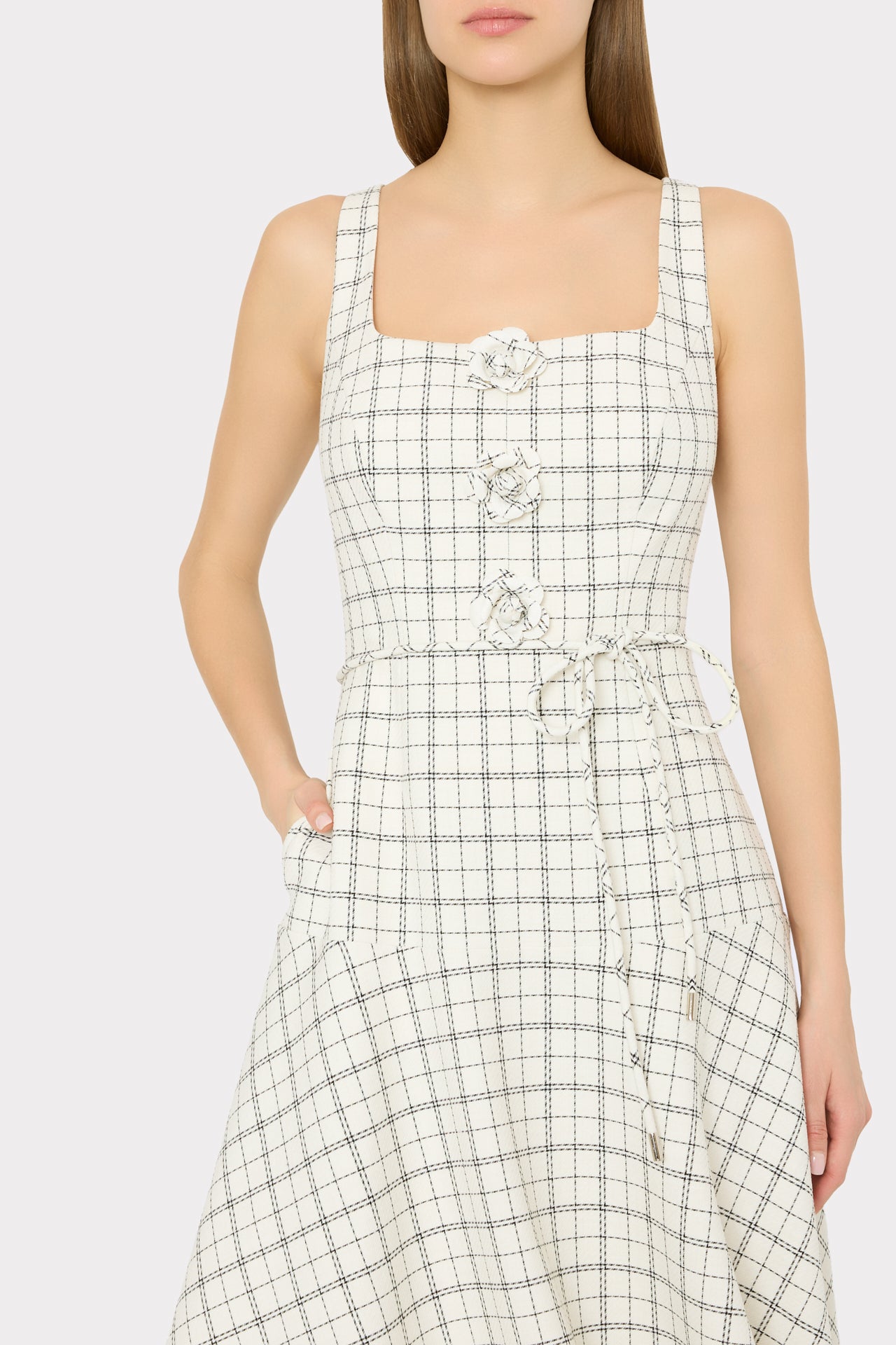 Mira Plaid Midi Dress in White/Black