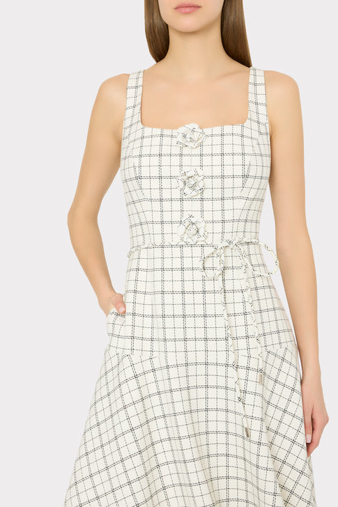 Model wearing White Black Plaid Dress - Front Detail View | MILLY
