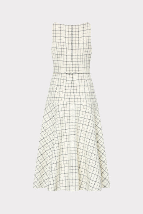 White Black Plaid Midi Dress - Back View | MILLY
