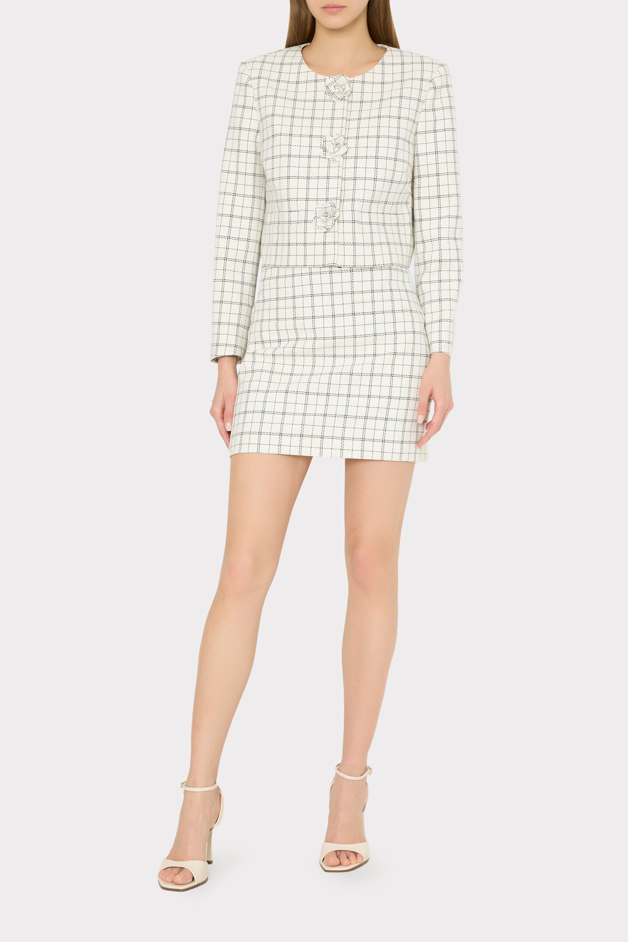 ジャケット・アウター Check jacket mini dress Mika Plaid Jacket in White/Black | MILLY