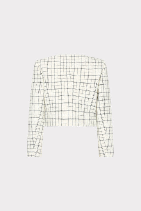 Black and white checkered plaid jacket - back view flat lay | MILLY
