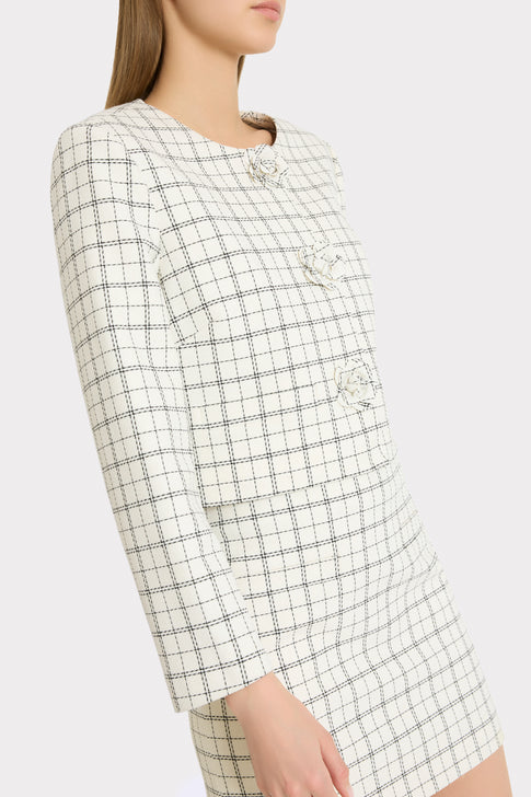 White Black Plaid Checkered Outfit Side Profile - Button Detail | MILLY