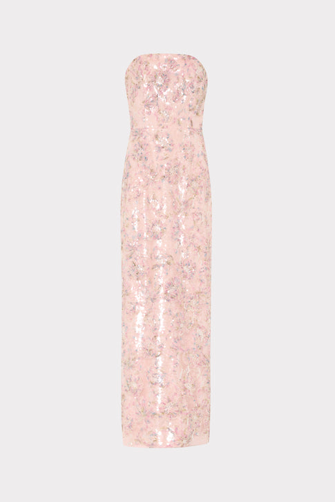 Blush Pink Sequin Jasmine Strapless Maxi Dress - Front View | MILLY