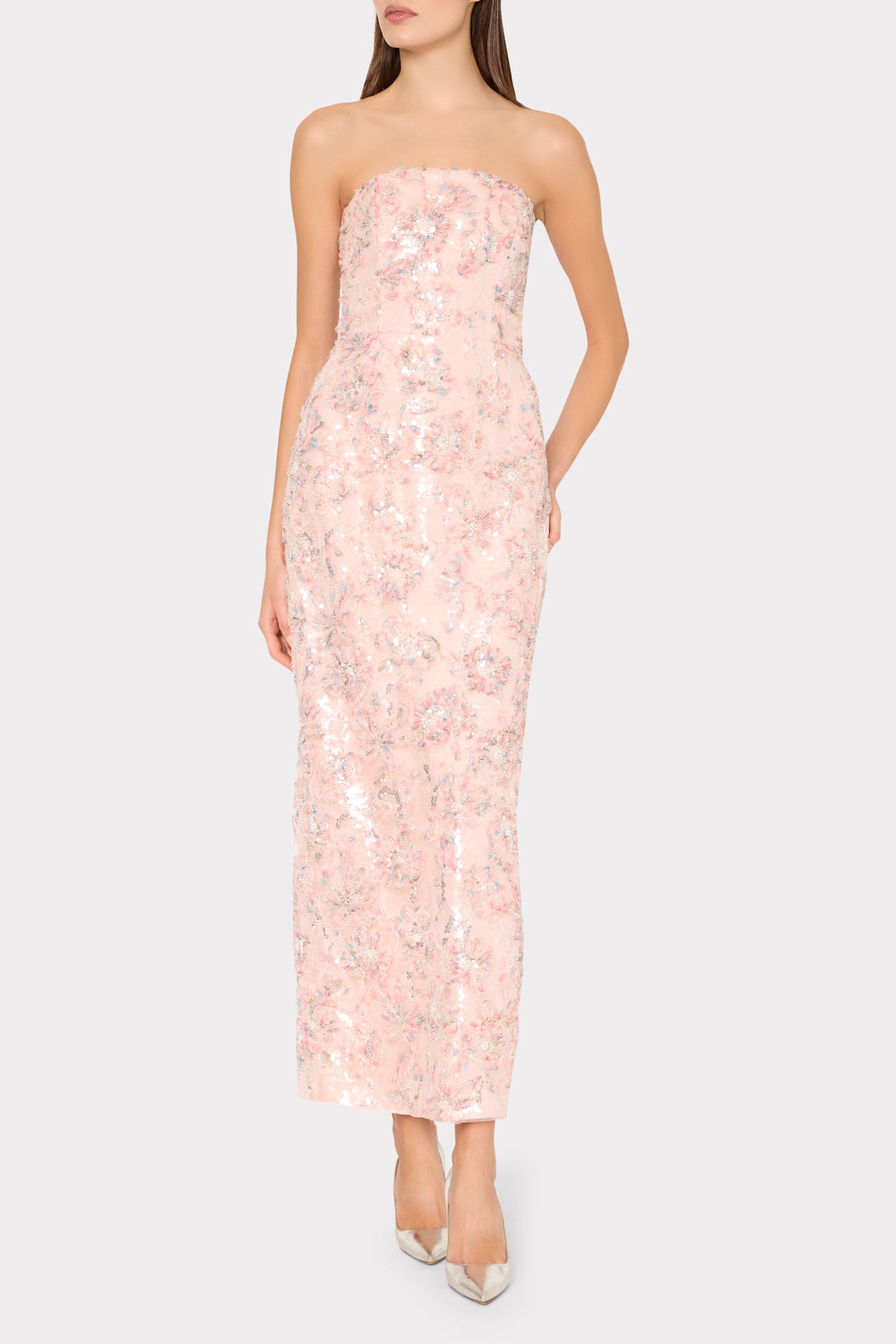 Jasmine Sequins Strapless Dress in Blush