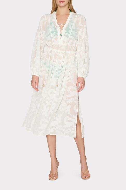 Scroll Burnout Maxi Cover-Up Dress White Image 1 of 4
