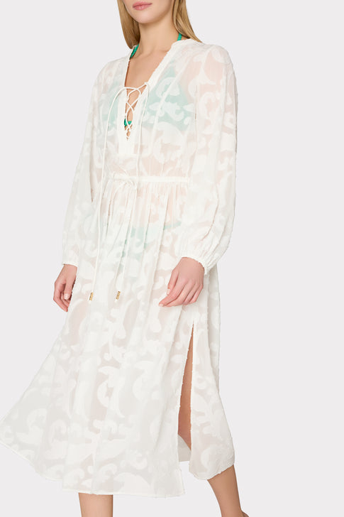 Scroll Burnout Maxi Cover-Up Dress White Image 3 of 4
