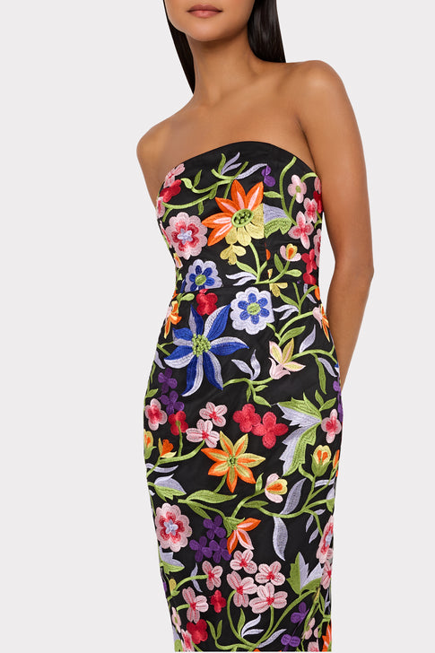 Magnolia Mesh Embroidery Maxi Dress in Black Multi MILLY