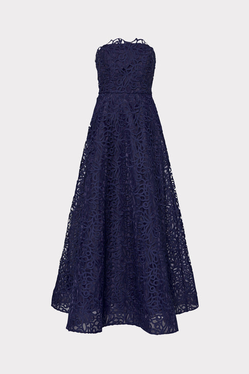 Sonja Curled Lace Gown Navy Image 1 of 4