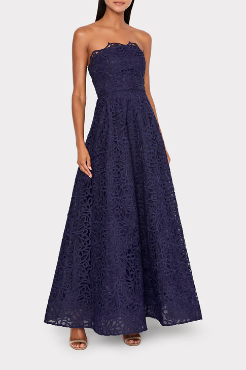 Sonja Curled Lace Gown Navy Image 2 of 4