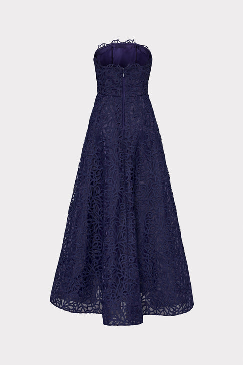 Sonja Curled Lace Gown Navy Image 4 of 4