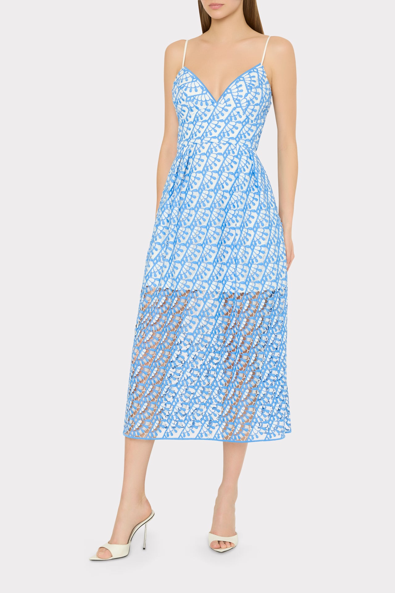 Hazel Embroidered Midi Dress in Blue
