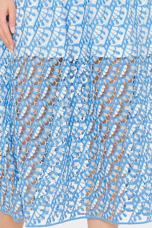 Hazel Embroidered Midi Dress in Blue