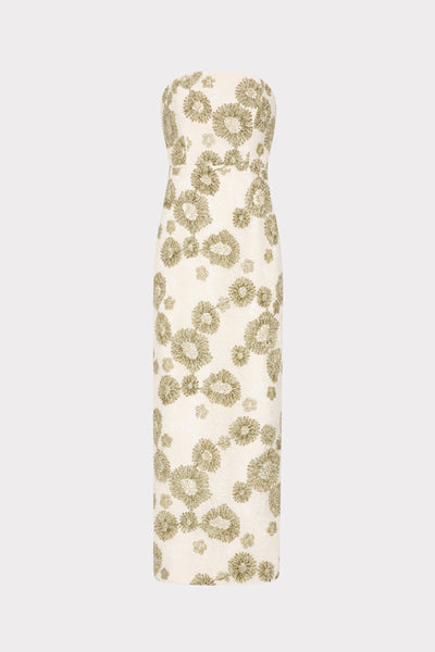 milly floral embroidered mesh strapless midi dress Floral Embroidery Mesh Sequin Midi Dress