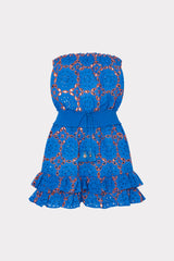 Verity Two Tone Geo Eyelet Cover-Up Dress in Cobalt/Coral