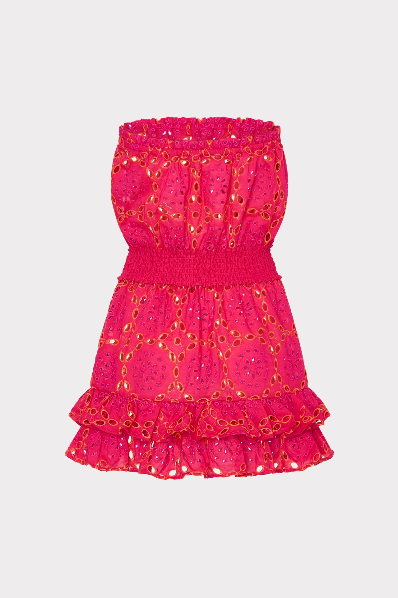 Verity Two Tone Geo Eyelet Cover-Up Dress in Pink/Coral