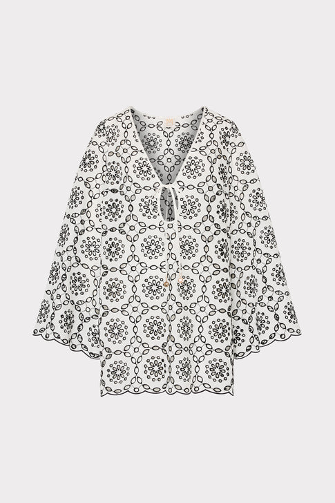 White Eyelet Circle Pattern Mini Dress - Front Flat Lay | MILLY