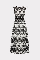 Paloma Two Tone Lace Midi Dress in Black/White | MILLY