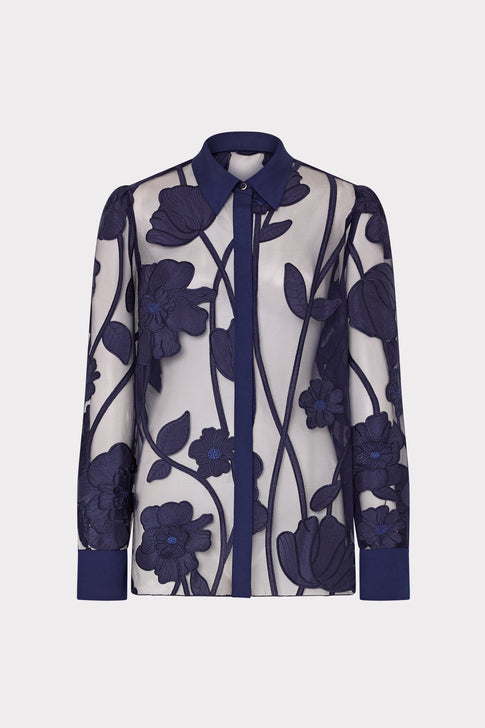 Ashton Grand Fleur Embroidered Top Navy Image 1 of 5
