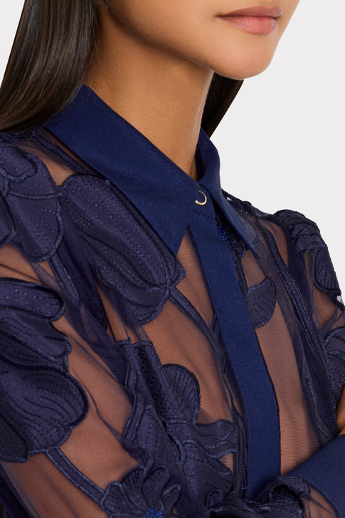 Ashton Grand Fleur Embroidered Top Navy Image 3 of 5