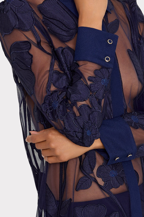 Ashton Grand Fleur Embroidered Top Navy Image 4 of 5
