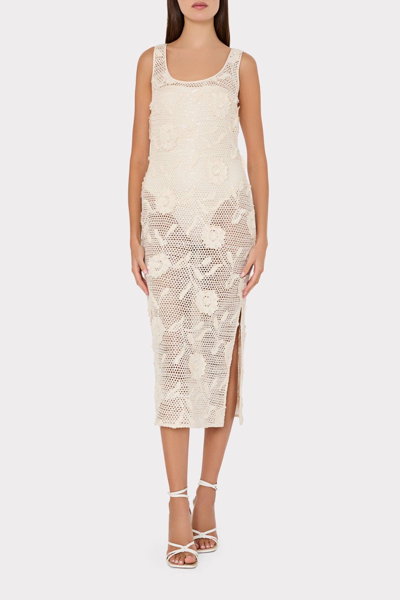 Milly Sequin Crochet Swim Cover Up Dress - White - M Milly Sequin Crochet Swim Cover Up Dress - White - M