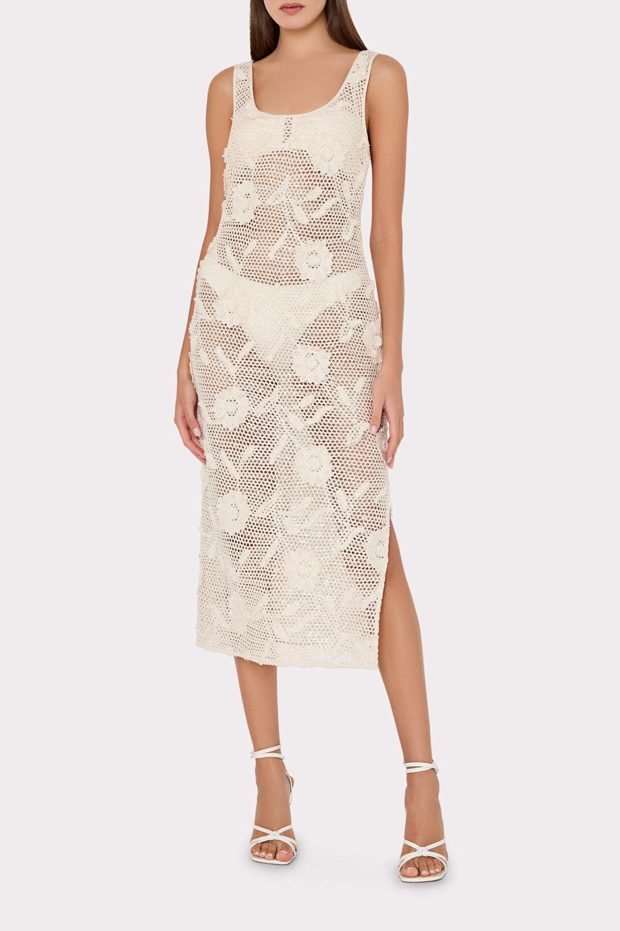 Milly Sequin Crochet Swim Cover Up Dress - White - M Milly Sequin Crochet Swim Cover Up Dress - White - M