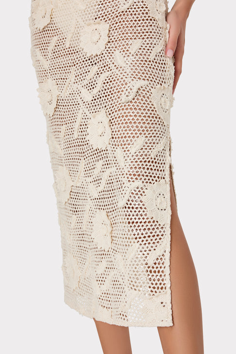 White Sequin Crochet Cover-Up - Floral Lace Detail Close-Up | MILLY