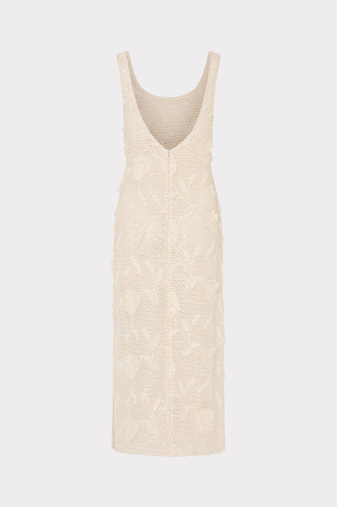 White Sequin Crochet Cover-Up Dress - Back View Elegant Design | MILLY